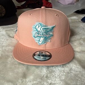 New Era Pink Snapback Hat with Teal Chicago Patch